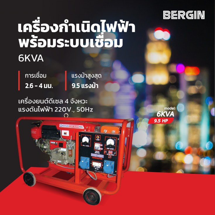 เครื่องกำเนิดไฟฟ้าดีเซลพร้อมระบบเชื่อม BERGIN 6 KVA
